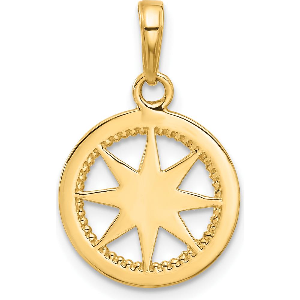 14K Yellow Gold Diamond-Cut Compass Pendant with Rhodium Accents - 22.8mm Length by Oro Pregiato