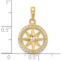 14K Yellow Gold Diamond-Cut Compass Pendant with Rhodium Accents - 22.8mm Length by Oro Pregiato
