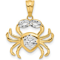 14K Yellow Gold Diamond-Cut Crab Pendant with White Rhodium Accent - 25mm by Oro Pregiato
