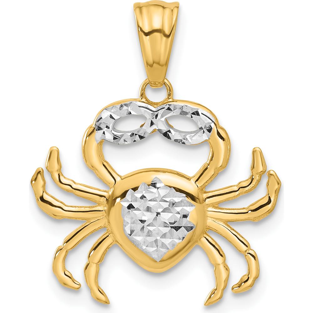 14K Yellow Gold Diamond-Cut Crab Pendant with White Rhodium Accent - 25mm by Oro Pregiato