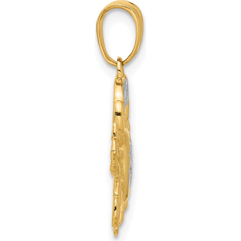14K Yellow Gold Diamond-Cut Crab Pendant with White Rhodium Accent - 25mm by Oro Pregiato