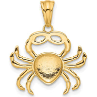 14K Yellow Gold Diamond-Cut Crab Pendant with White Rhodium Accent - 25mm by Oro Pregiato