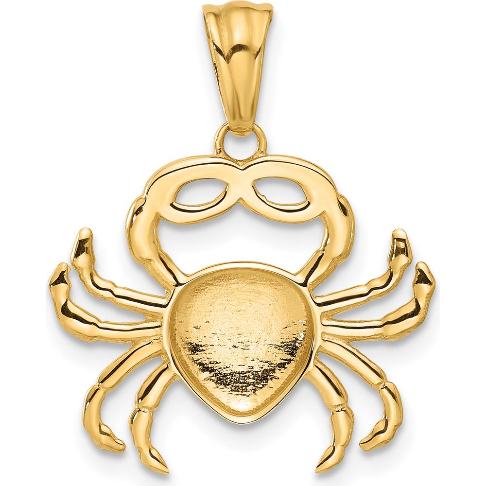 14K Yellow Gold Diamond-Cut Crab Pendant with White Rhodium Accent - 25mm by Oro Pregiato