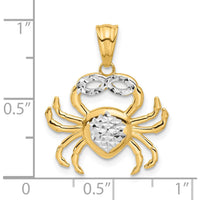 14K Yellow Gold Diamond-Cut Crab Pendant with White Rhodium Accent - 25mm by Oro Pregiato