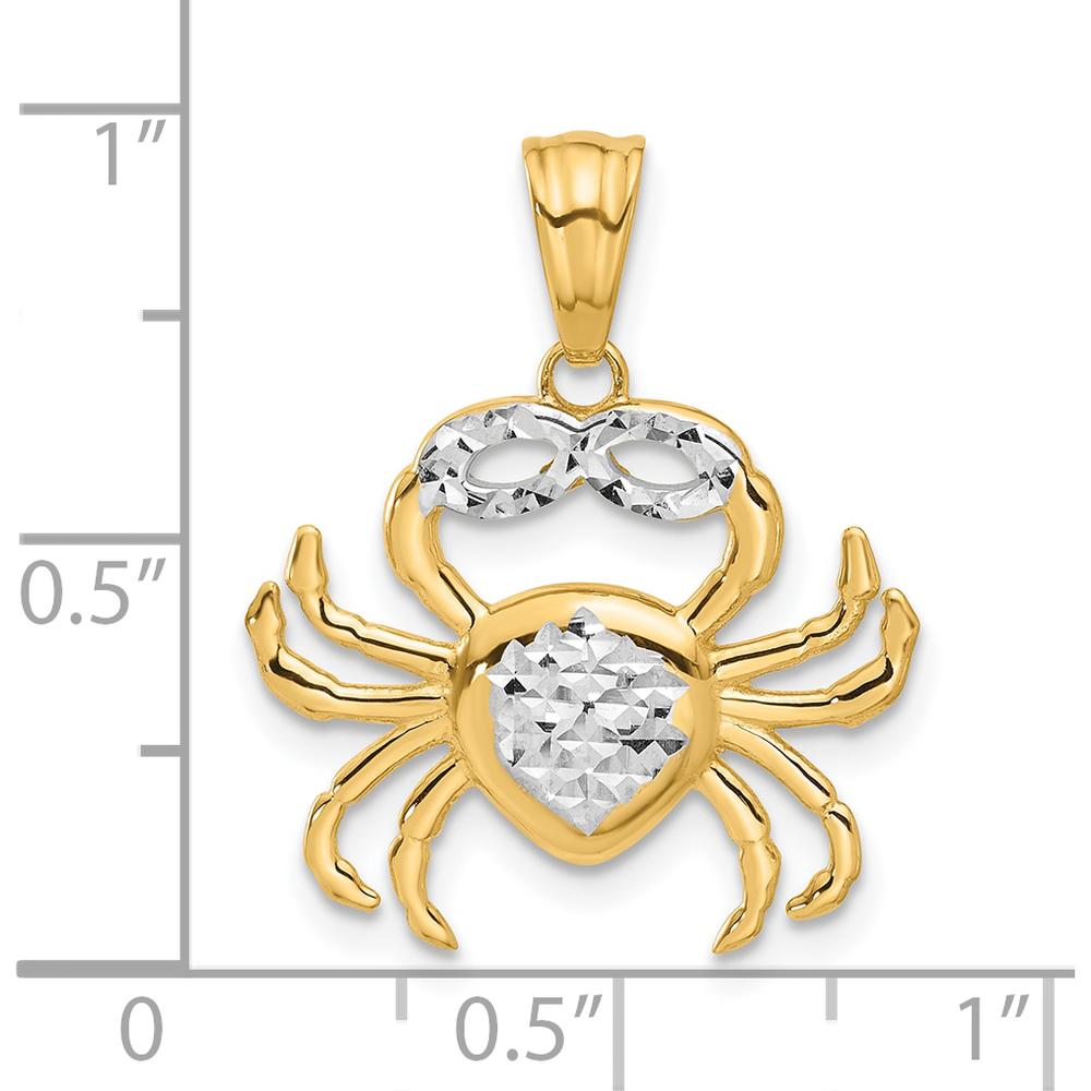 14K Yellow Gold Diamond-Cut Crab Pendant with White Rhodium Accent - 25mm by Oro Pregiato