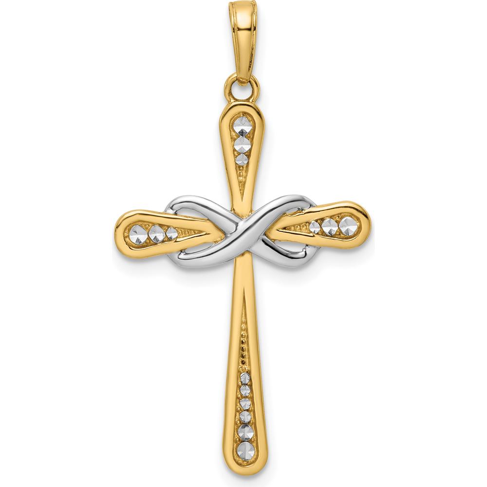 14K Yellow Gold Diamond-Cut Cross and Infinity Pendant with Rhodium Plating - 36.27mm Length by Oro Pregiato
