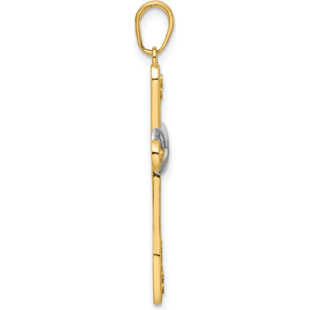14K Yellow Gold Diamond-Cut Cross and Infinity Pendant with Rhodium Plating - 36.27mm Length by Oro Pregiato