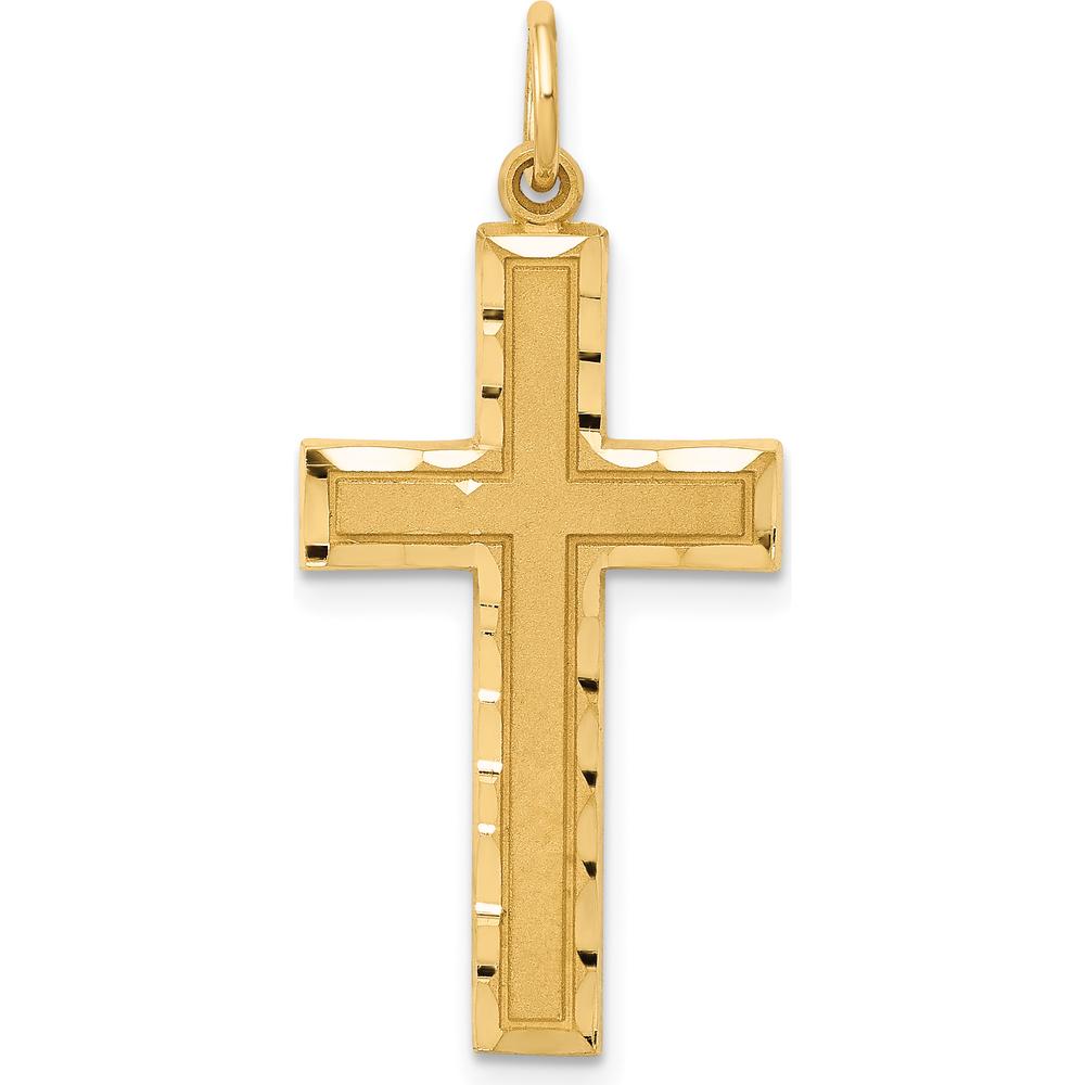 14K Yellow Gold Diamond-Cut Cross Charm - 33mm Length by Oro Pregiato