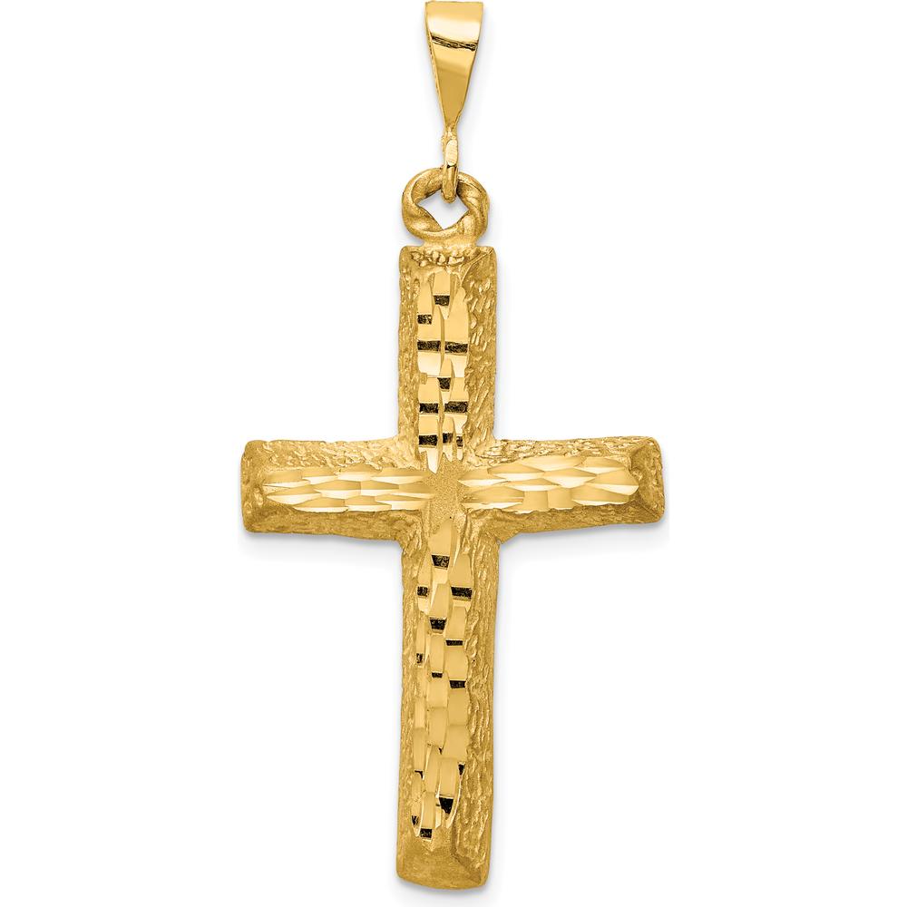 14K Yellow Gold Diamond-Cut Cross Charm Pendant - 45mm Length by Oro Pregiato