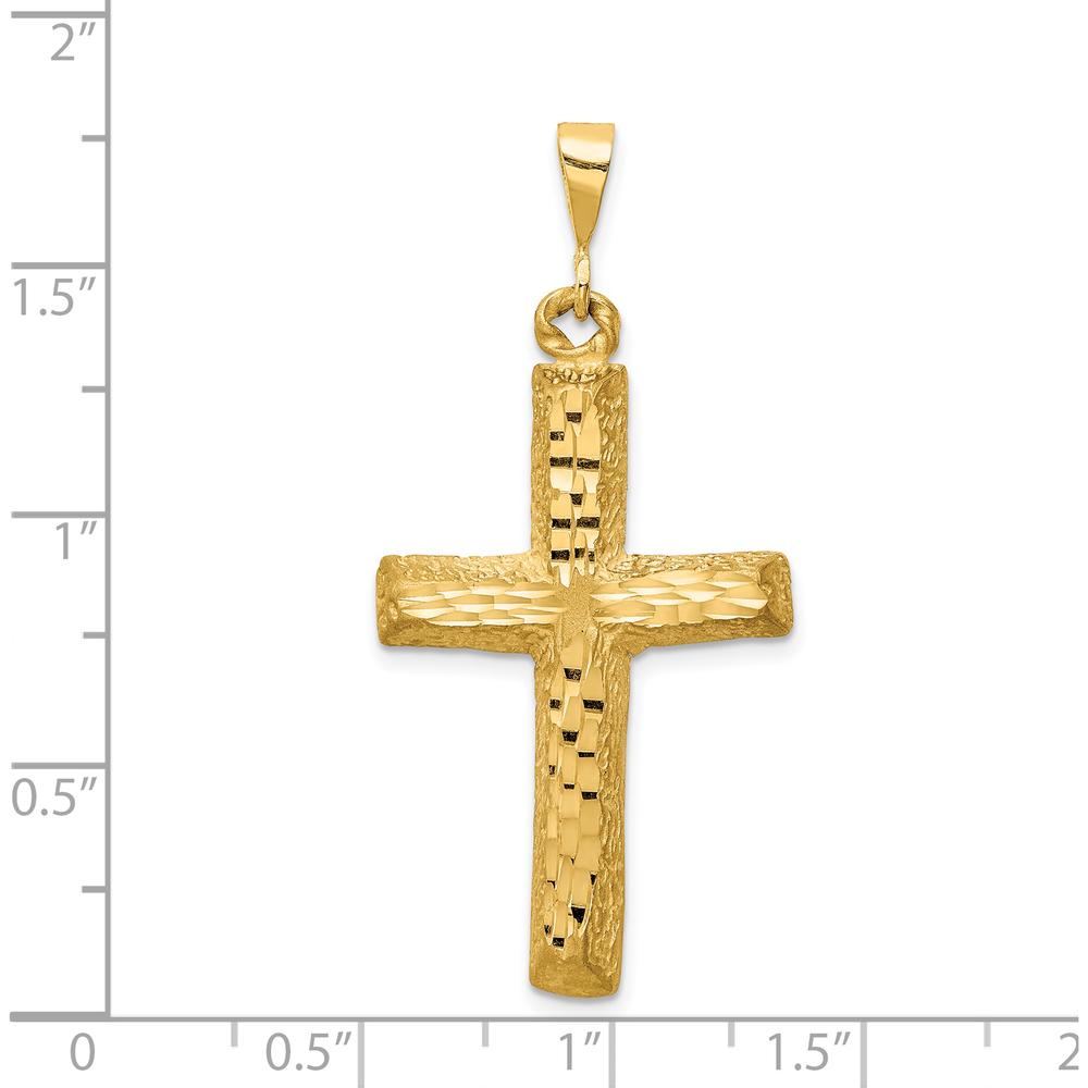 14K Yellow Gold Diamond-Cut Cross Charm Pendant - 45mm Length by Oro Pregiato