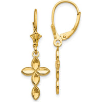 14K Yellow Gold Diamond-Cut Cross Leverback Drop Earrings by 0