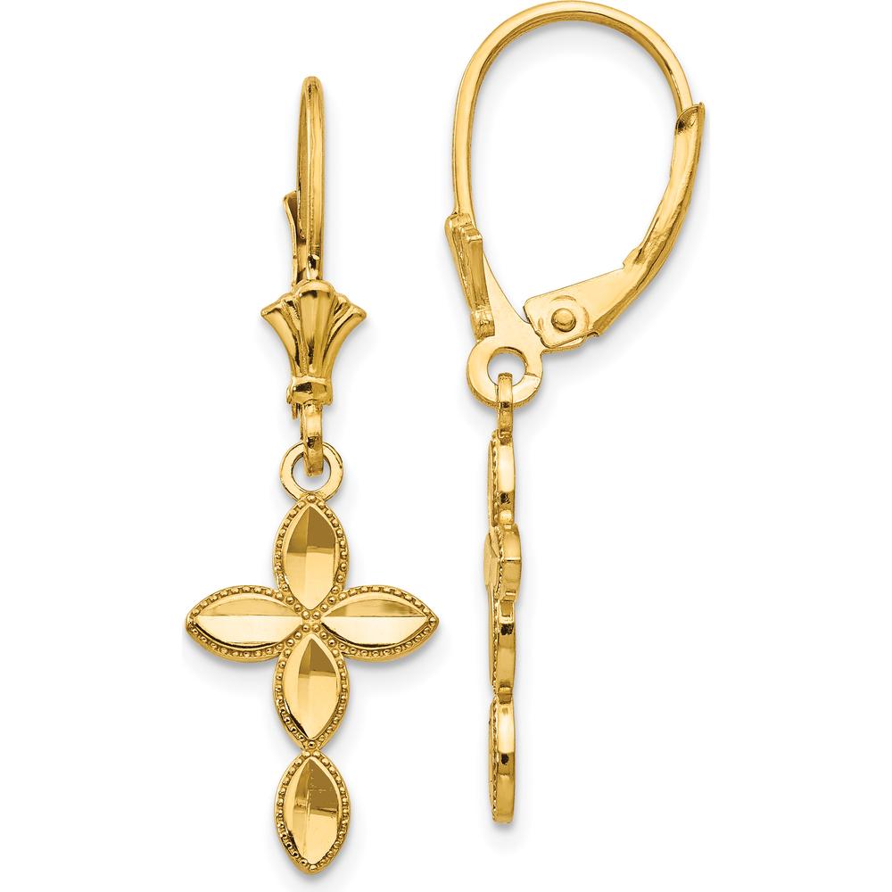 14K Yellow Gold Diamond-Cut Cross Leverback Drop Earrings by 0