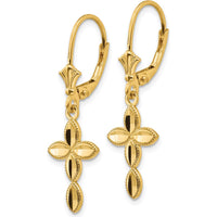 14K Yellow Gold Diamond-Cut Cross Leverback Drop Earrings by 0