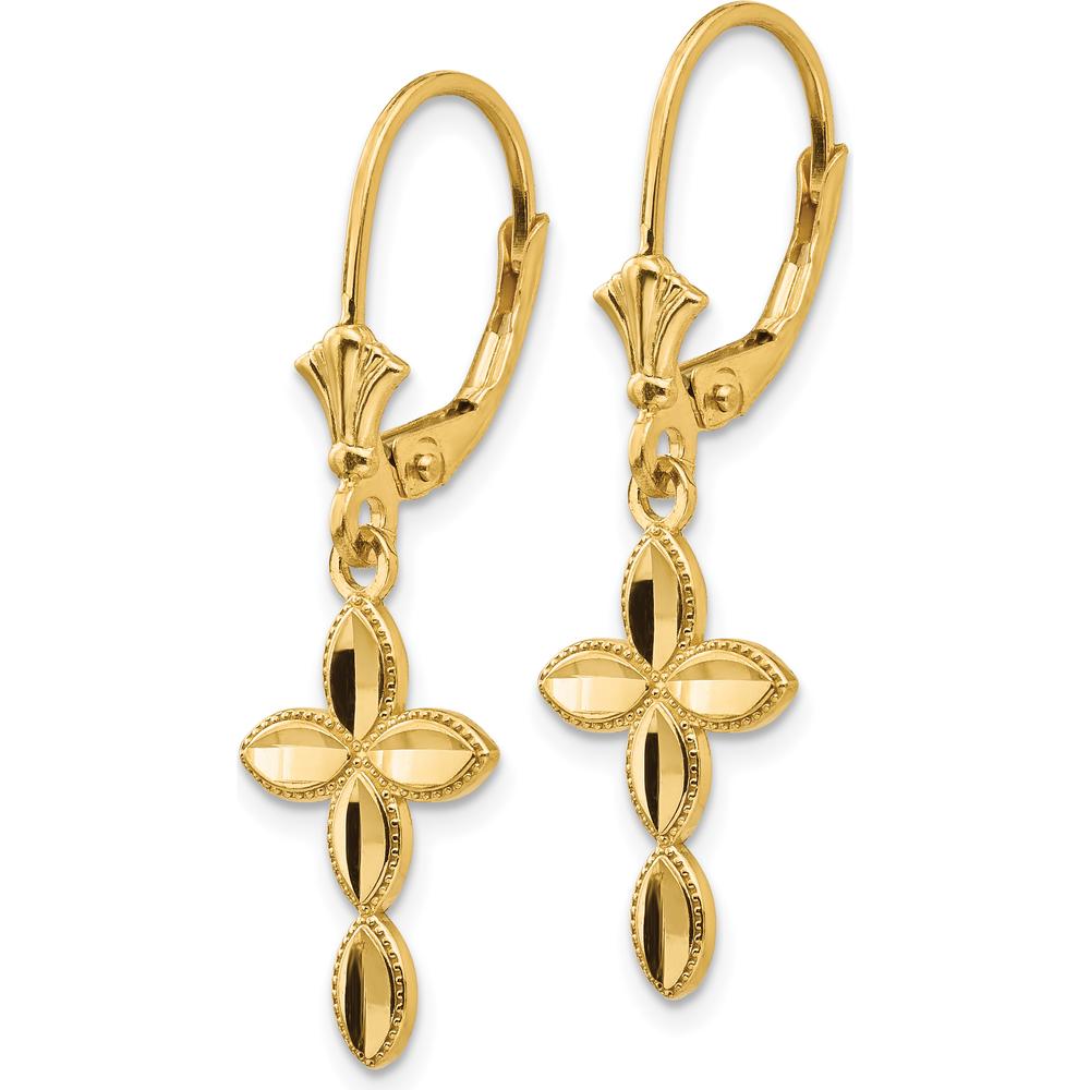 14K Yellow Gold Diamond-Cut Cross Leverback Drop Earrings by 0