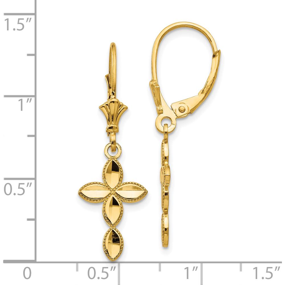 14K Yellow Gold Diamond-Cut Cross Leverback Drop Earrings by 0
