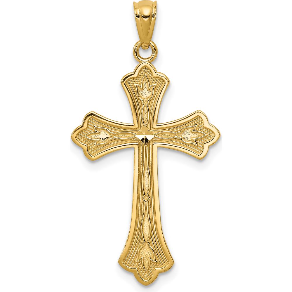 14K Yellow Gold Diamond-Cut Cross Pendant - 34mm Length by Oro Pregiato