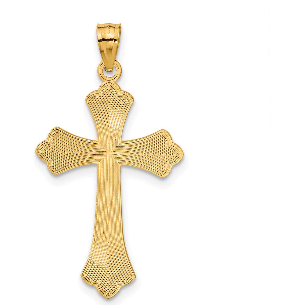 14K Yellow Gold Diamond-Cut Cross Pendant - 34mm Length by Oro Pregiato