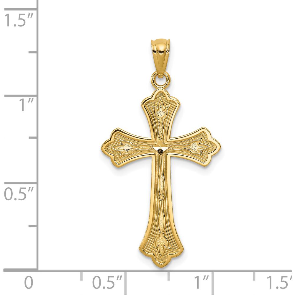 14K Yellow Gold Diamond-Cut Cross Pendant - 34mm Length by Oro Pregiato