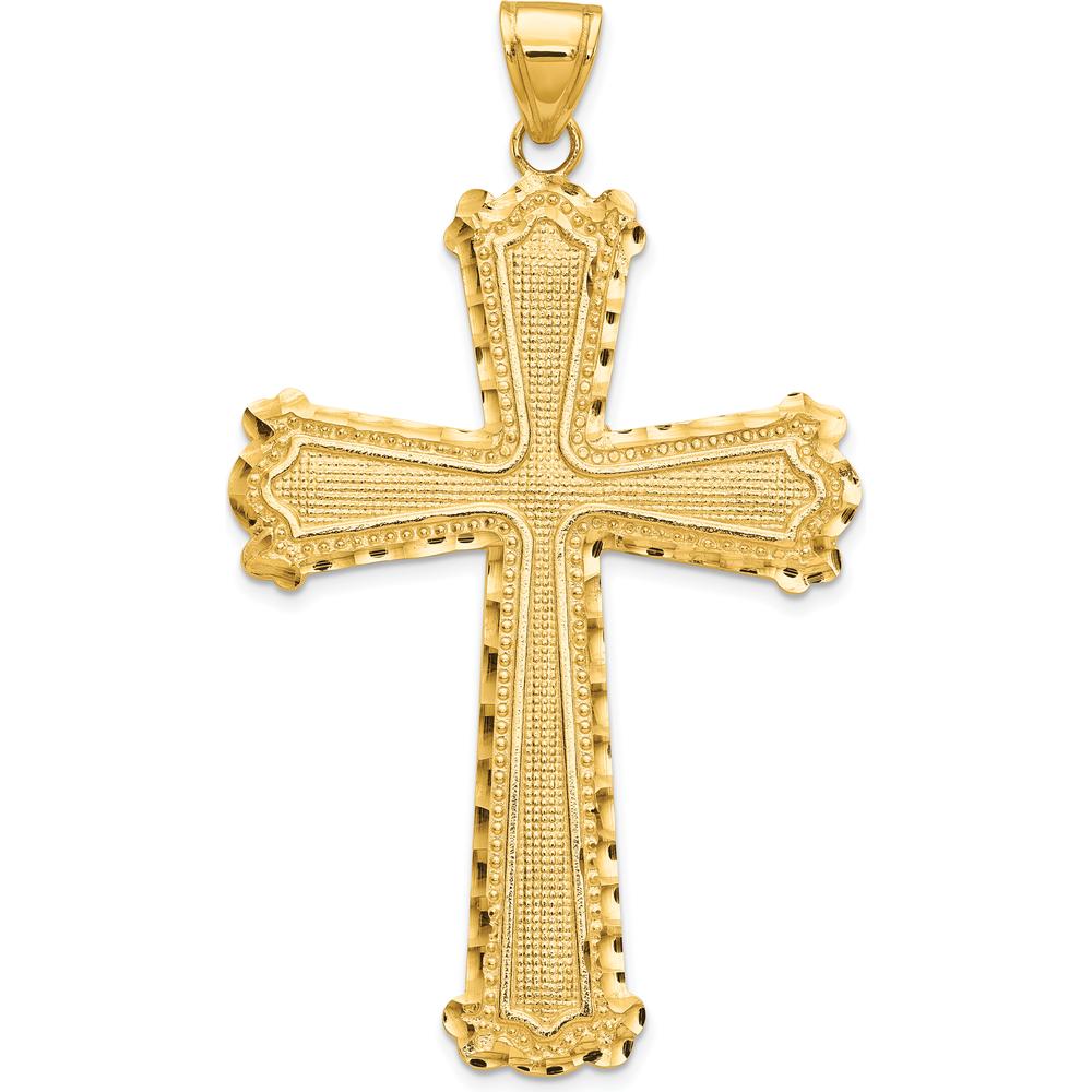 14K Yellow Gold Diamond-Cut Cross Pendant - 42mm Length by Oro Pregiato