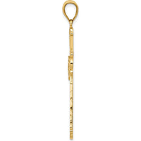 14K Yellow Gold Diamond-Cut Cross Pendant - 42mm Length by Oro Pregiato