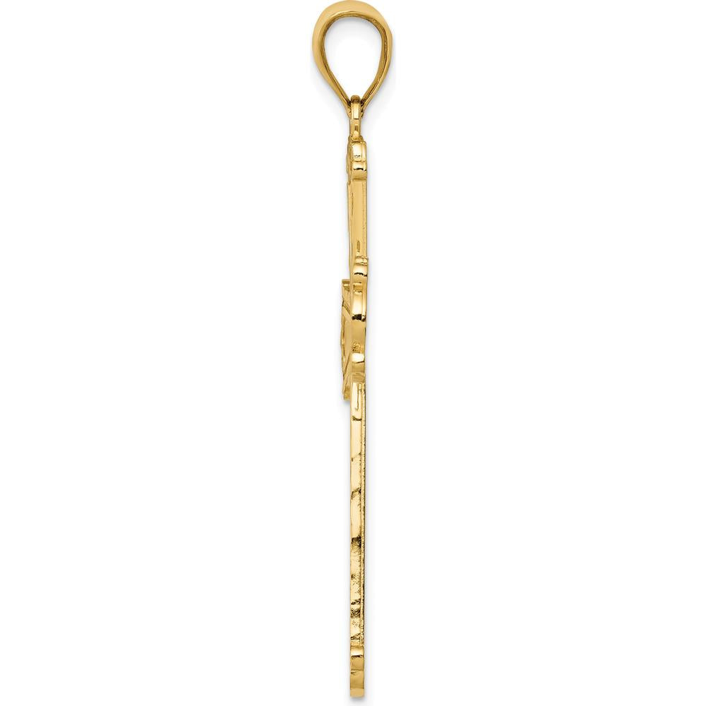 14K Yellow Gold Diamond-Cut Cross Pendant - 42mm Length by Oro Pregiato