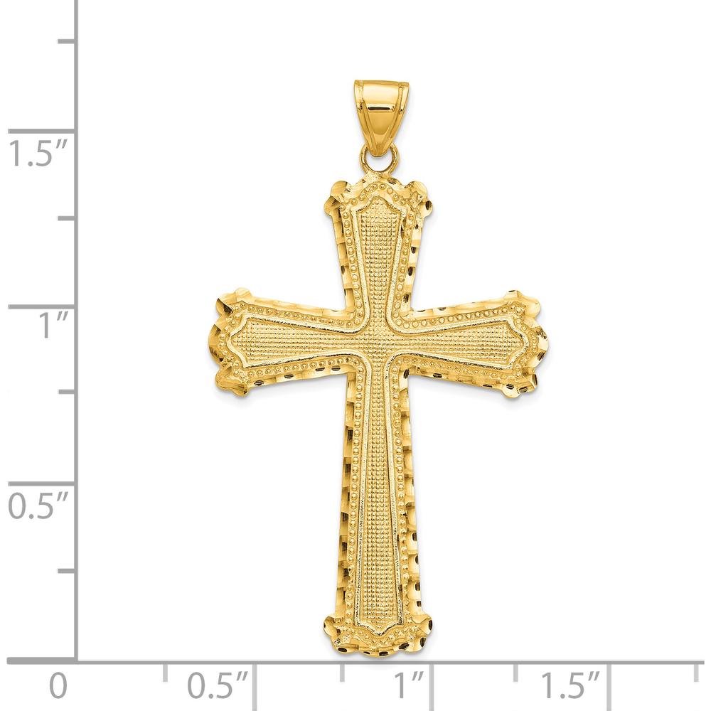 14K Yellow Gold Diamond-Cut Cross Pendant - 42mm Length by Oro Pregiato