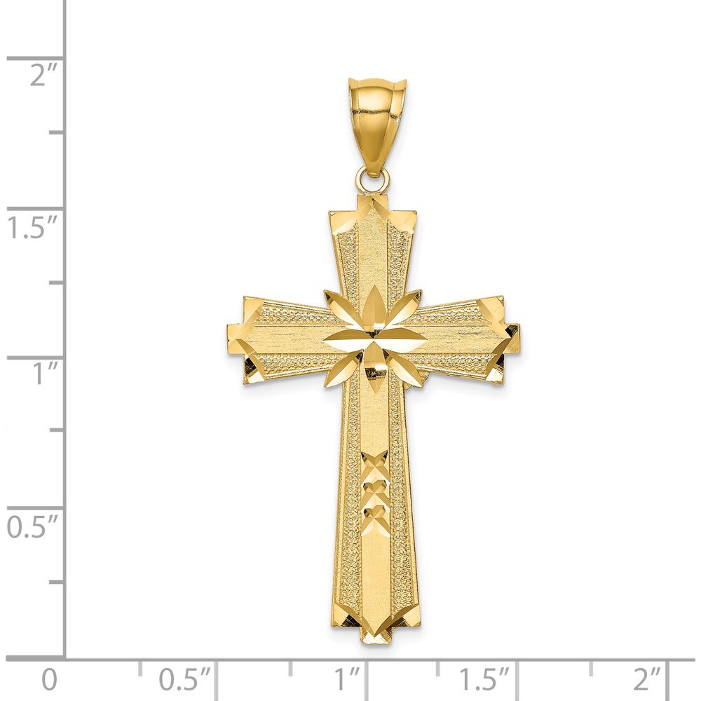 14K Yellow Gold Diamond-Cut Cross Pendant - 47mm Length by Oro Pregiato