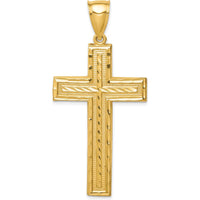 14K Yellow Gold Diamond-Cut Cross Pendant - 55mm Length by Oro Pregiato