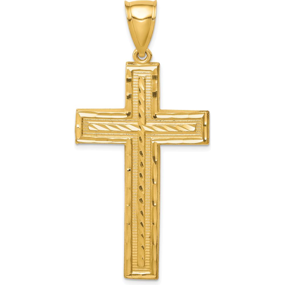14K Yellow Gold Diamond-Cut Cross Pendant - 55mm Length by Oro Pregiato