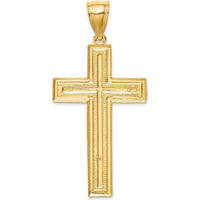 14K Yellow Gold Diamond-Cut Cross Pendant - 55mm Length by Oro Pregiato