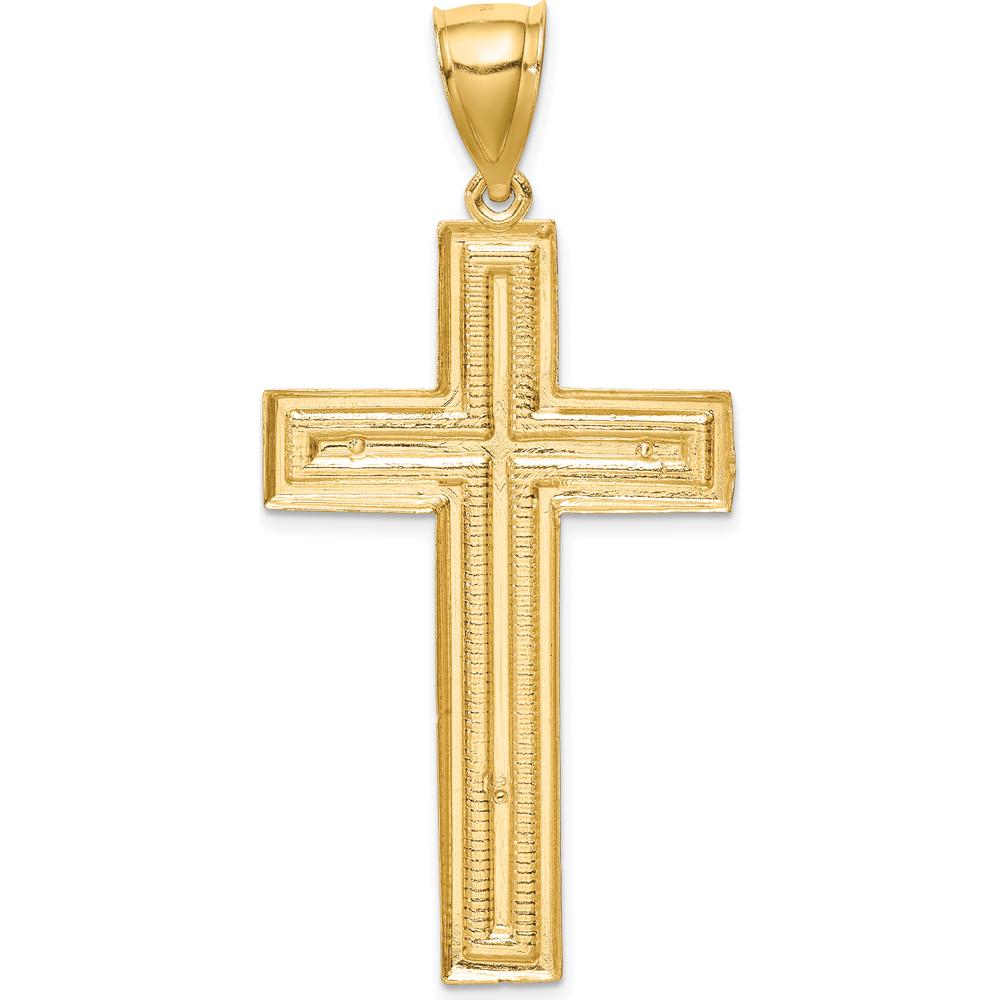 14K Yellow Gold Diamond-Cut Cross Pendant - 55mm Length by Oro Pregiato