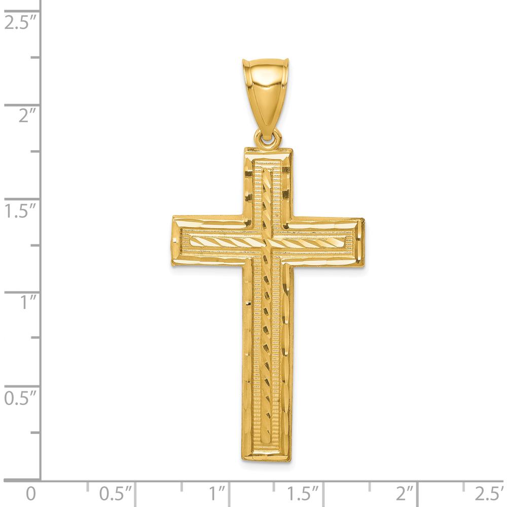 14K Yellow Gold Diamond-Cut Cross Pendant - 55mm Length by Oro Pregiato