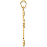 14K Yellow Gold Diamond-Cut Cross Pendant with Heart Accents and Rhodium Detail by Oro Pregiato