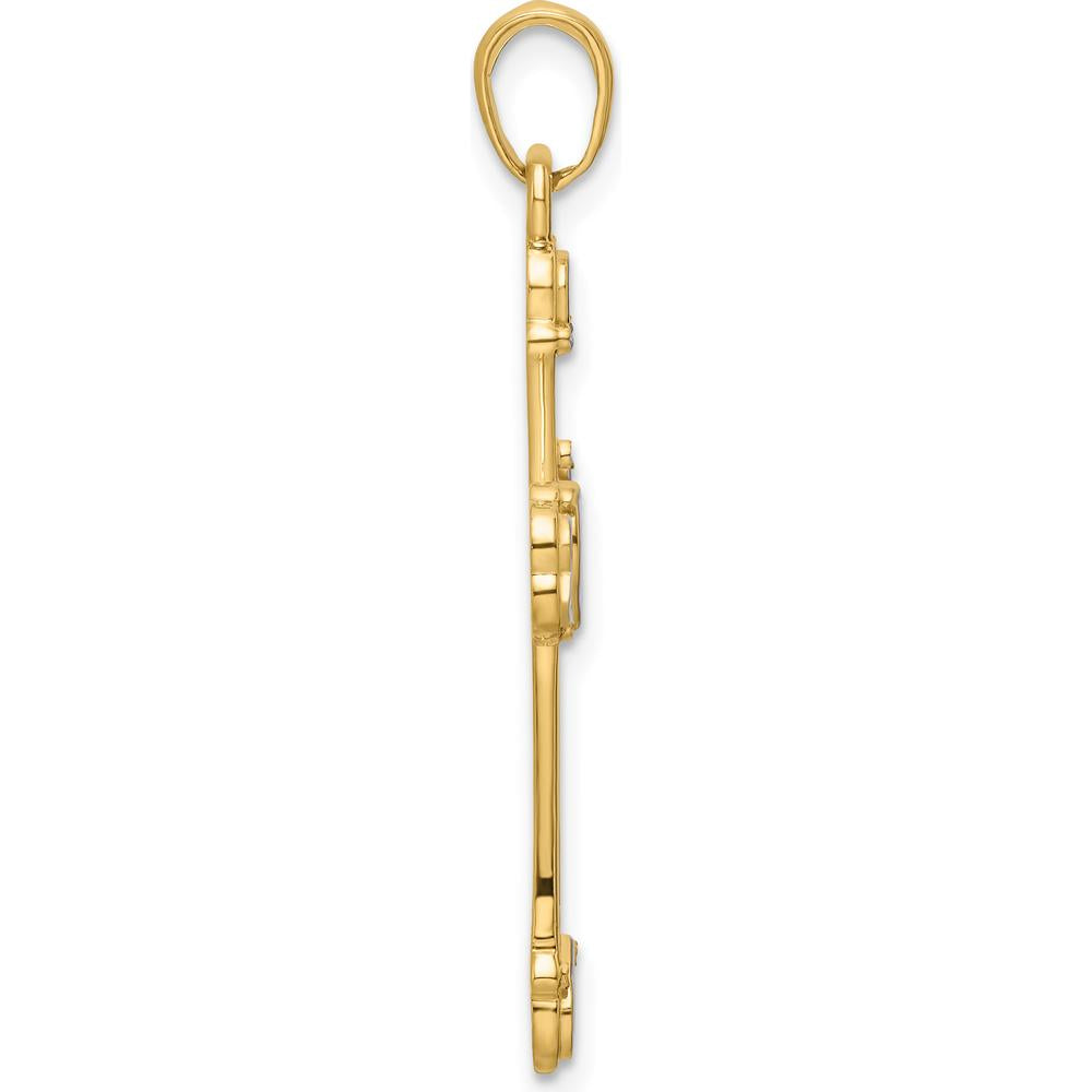14K Yellow Gold Diamond-Cut Cross Pendant with Heart Accents and Rhodium Detail by Oro Pregiato