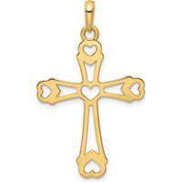 14K Yellow Gold Diamond-Cut Cross Pendant with Heart Accents and Rhodium Detail by Oro Pregiato