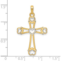 14K Yellow Gold Diamond-Cut Cross Pendant with Heart Accents and Rhodium Detail by Oro Pregiato