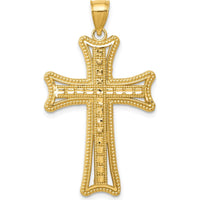 14K Yellow Gold Diamond-Cut Cross Pendant with Open Back Profile - 37.5mm Length by Oro Pregiato