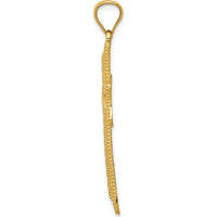 14K Yellow Gold Diamond-Cut Cross Pendant with Open Back Profile - 37.5mm Length by Oro Pregiato
