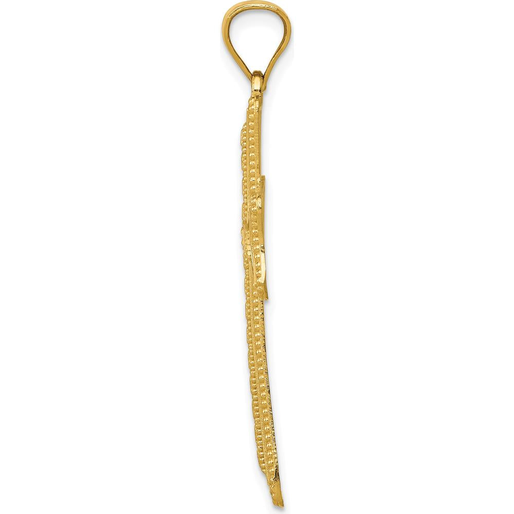 14K Yellow Gold Diamond-Cut Cross Pendant with Open Back Profile - 37.5mm Length by Oro Pregiato