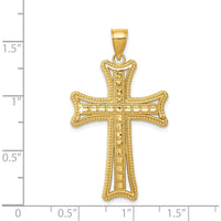 14K Yellow Gold Diamond-Cut Cross Pendant with Open Back Profile - 37.5mm Length by Oro Pregiato