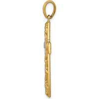 14K Yellow Gold Diamond-Cut Cross Pendant with Rhodium Accents - 38mm Length by Oro Pregiato