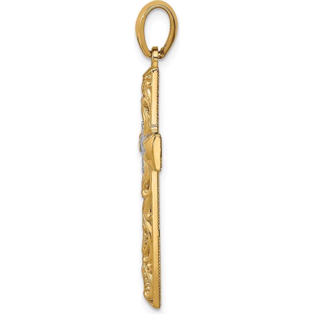 14K Yellow Gold Diamond-Cut Cross Pendant with Rhodium Accents - 38mm Length by Oro Pregiato