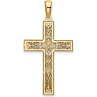 14K Yellow Gold Diamond-Cut Cross Pendant with Rhodium Accents - 38mm Length by Oro Pregiato