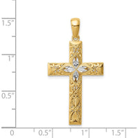 14K Yellow Gold Diamond-Cut Cross Pendant with Rhodium Accents - 38mm Length by Oro Pregiato