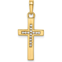 14K Yellow Gold Diamond-Cut Cross Pendant with Rhodium Accents - Elegant Faith Jewelry by Oro Pregiato