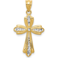 14K Yellow Gold Diamond-Cut Cross Pendant with White Rhodium Plating - 32mm Length, 17mm Width by Oro Pregiato