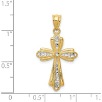 14K Yellow Gold Diamond-Cut Cross Pendant with White Rhodium Plating - 32mm Length, 17mm Width by Oro Pregiato