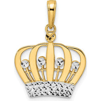 14K Yellow Gold Diamond-Cut Crown Pendant with Rhodium Accents by Oro Pregiato