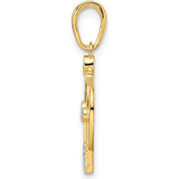 14K Yellow Gold Diamond-Cut Crown Pendant with Rhodium Accents by Oro Pregiato