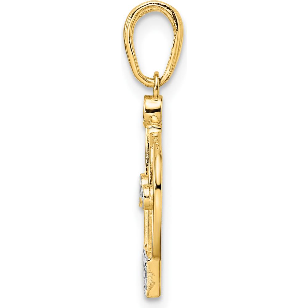 14K Yellow Gold Diamond-Cut Crown Pendant with Rhodium Accents by Oro Pregiato